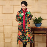 2015民族风女装冬装棉麻棉衣中长款棉服中式唐装印花中国棉袄外套