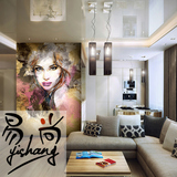 水彩艺术人物背景壁纸 个性时尚彩绘发廊大型壁画立体3D墙纸 美女