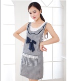 韩版时尚棉麻条纹围裙 厨房伴侣围裙 简约时尚可爱 防污防油围裙