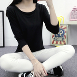 2015秋冬新款韩版圆领套头显瘦长袖T恤女打底衫纯色上衣女装体恤