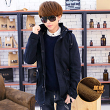 冬季新款日系学生中长款加绒风衣外套潮男韩版青少年修身型男大衣