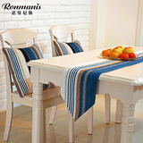 诺曼尼斯 地中海 雪尼尔大蓝条纹餐桌 茶几桌旗装饰布艺成品