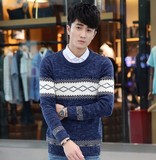 冬季男士圆领套头毛衣青年韩版修身大码针织衫学生潮保暖羊毛衫
