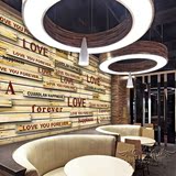 欧式字母大型壁画英文木板木纹壁纸咖啡店西餐厅客厅休闲背景墙纸