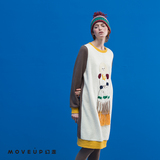 MOVEUP幻走正品 2015女装冬季新品 撞色拼接趣味印花中长款T恤