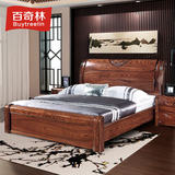 百奇林 全实木床榆木床现代中式家具双人床1.8米气压高箱储物婚床
