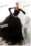 抹胸婚纱2015新款新娘结婚花朵高档明星同款黑色婚纱礼服齐地韩版