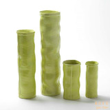欧式黄绿色花瓶陶瓷摆件样板间陶瓷直筒花器 新古典褶皱装饰花桶