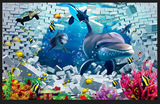 最新款包邮3D立体三维立体图海底世界钻石绣装饰画方钻满钻鲨鱼秀