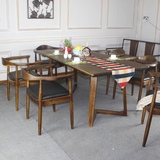 美式乡村复古实木餐桌椅组合餐厅咖啡厅桌子快餐桌长方形饭桌餐椅