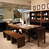 欧式全实木餐桌椅办公桌小户型简约现代咖啡西餐厅洽谈桌组合6人