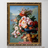 高端纯手绘欧式花卉油画客厅玄关装饰画卧室挂画古典花卉油画竖版