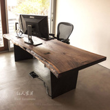新款美式loft大板桌实木办公桌电脑会议桌工作台不规则老板桌包邮