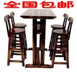 实木碳化桌椅酒吧桌椅椅高脚桌椅高脚凳防腐木清漆吧台定制 订做