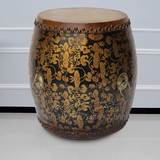 中式家具加高鼓凳45cm彩绘复古实木牛皮手绘中国风格凳梳妆凳电视
