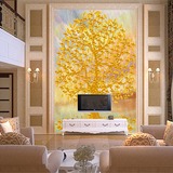 电视墙壁纸壁画客厅走廊过道玄关背景3D墙纸无缝大型壁画 发财树