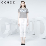 CCDD2016夏装新款专柜正品女 竖条纹动物贴布装饰短袖 T恤衬衣