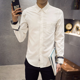新款男士英伦修身方领长袖衬衫青少年韩版休闲衬衣牛津纺商务衬衫