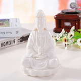 坐莲观音菩萨佛教供奉用具 白色陶瓷摆件佛像开光摆放南海观世音