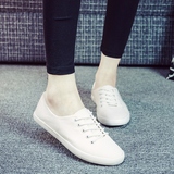 2016夏季新款帆布鞋女韩版小白鞋系带学生布鞋平跟单鞋浅口低帮