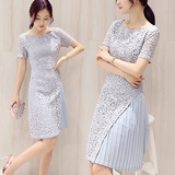 女装夏装2016新款潮韩版短袖蕾丝连衣裙女夏季中长款修身雪纺裙子
