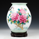 景德镇陶瓷器 高档《俞金喜》名人名作品手绘富贵图花瓶 收藏证书