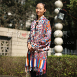 尼泊尔印度手工羊绒羊毛保暖民族刺绣 手工绣 满绣秋冬季披肩围巾
