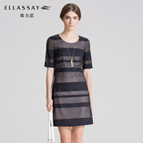 【专柜新品】ELLASSAY/歌力思商场同款 抽褶ol条纹短裙拼接连衣裙