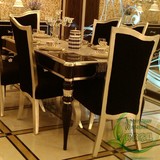 新古典餐桌欧式实木餐桌椅组合黑色客厅小户型样板房餐桌现货包邮