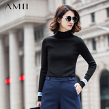 Amii女装旗舰店艾米冬装新款修身大码高领撞色宽条纹打底衫毛衣