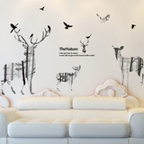 森林个性抽象小鹿客厅沙发电视背景墙贴纸贴画树林鹿墙壁纸装饰品