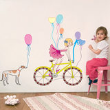 浪漫少女房间卧室装饰墙贴 可移除客厅沙发电视背景 卡通气球单车