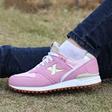 X特步女鞋正品2016春季磨砂皮面跑步鞋舒适防滑牛筋底紫色运动鞋
