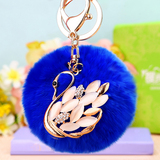 韩国创意礼品可爱水钻小天鹅汽车钥匙扣女包挂件钥匙链兔毛绒毛球