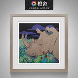 当代艺术油画装饰画 限量签名版画 动物插画 邓瑜恋爱中的犀牛