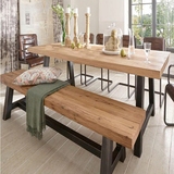 loft美式铁艺复古餐桌实木餐桌椅组合长电脑桌会议桌办公餐饮餐桌