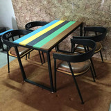 复古长桌漫咖啡桌餐厅餐饮桌椅实木茶餐馆铁艺餐桌椅组合