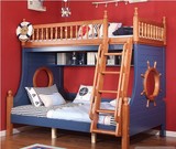 实木儿童双层床美式海盗上下子母床地中海儿童床带滑梯梯柜远航床