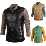 外贸皮夹克男外套 pu皮衣Korean slim coat mens leather jackets