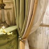 现代欧式美式三色纯色拼接磨毛布客厅卧室落地飘窗窗帘成品定制