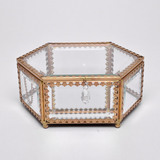 简约时尚玻璃透明三叶草铜槽花边首饰盒大号珠宝饰品收纳盒装饰盒