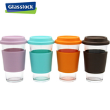韩国glasslock钢化玻璃带隔热套杯子家用水杯 带把带盖茶杯马克杯
