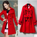 毛呢外套女2015秋冬女装红色高档双排扣韩版修身中长款羊绒大衣潮