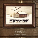 会所挂画奶牛主题装饰画外框有框画油画冬天奶牛牧场