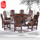 红木家具非洲鸡翅木圆桌饭桌全实木象头餐桌椅组合仿古圆台带转盘
