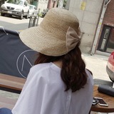 韩国进口代购草帽女夏季蝴蝶结防晒大檐礼帽可折叠沙滩帽遮阳帽