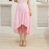 2016夏装新款甜美粉色中长款高腰半身裙中长款不规则设计师款裙子