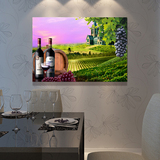 爆款简约餐厅水果装饰画布纹膜无框画单幅欧式壁画挂画墙画红酒杯
