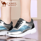 Camel/骆驼女鞋2015新款 时尚休闲坡跟女鞋  中跟牛皮系带单鞋