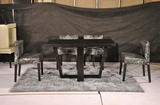 现代简约黑色橡木贴皮餐桌椅组合咖啡洽谈桌 十字交叉底座方桌